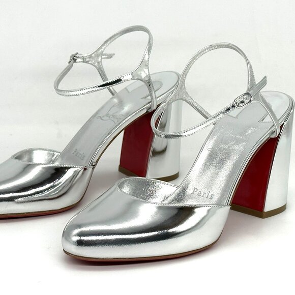 Christian Louboutin JANE PUMP 85 Metallic Leather Ankle Strap Heels Shoes - Picture 12 of 16